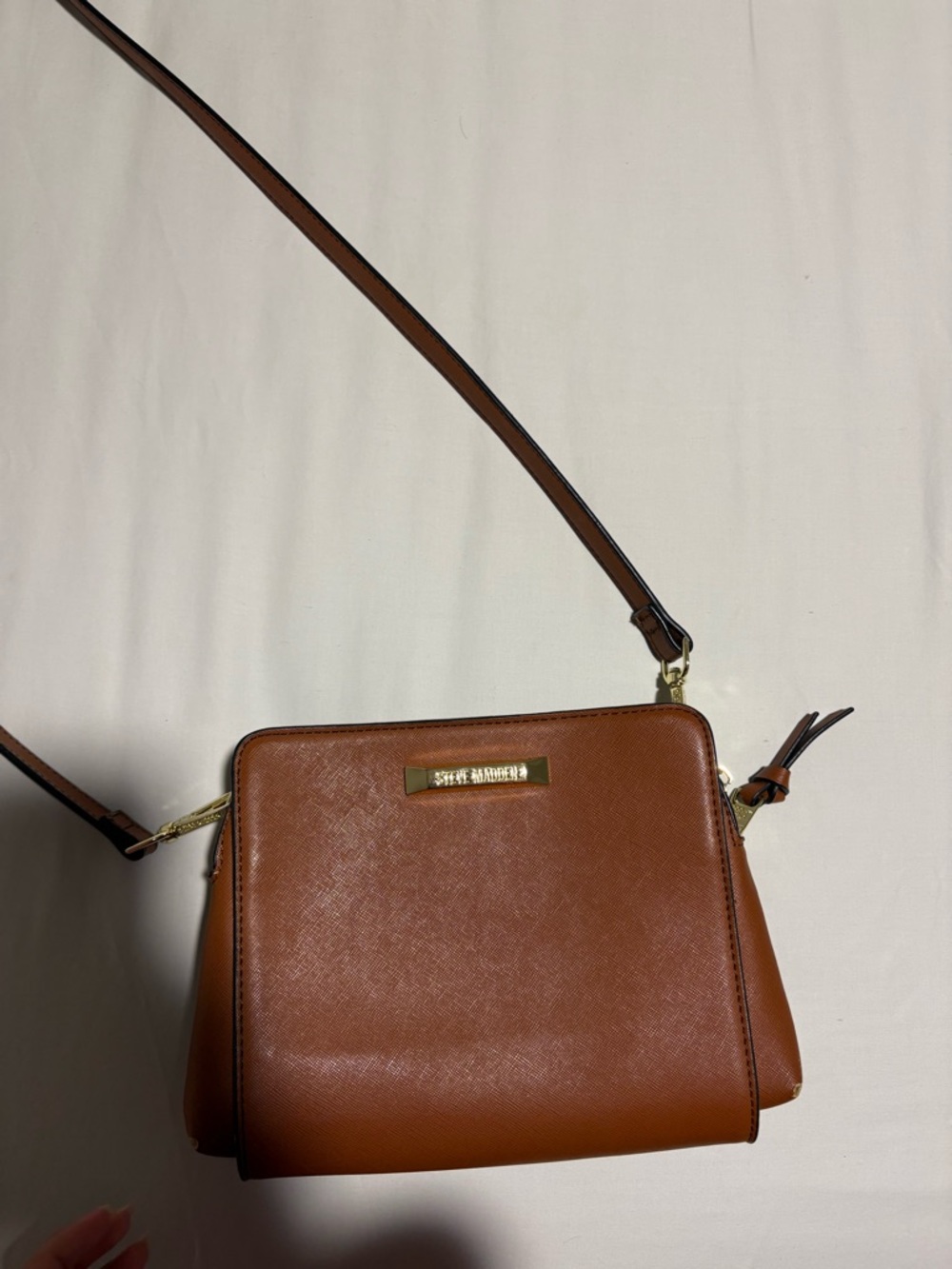Steve Madden Cognac Brown Crossbody Bag with Gold Hardware
